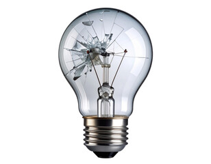 Broken Light Bulb with Exposed Sharp Glass Shards, isolated on transparent background