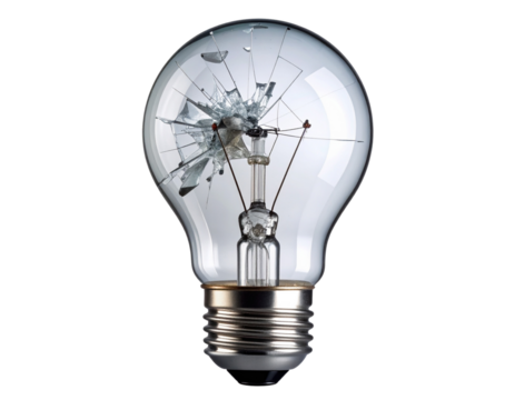Broken Light Bulb with Exposed Sharp Glass Shards, isolated on transparent background