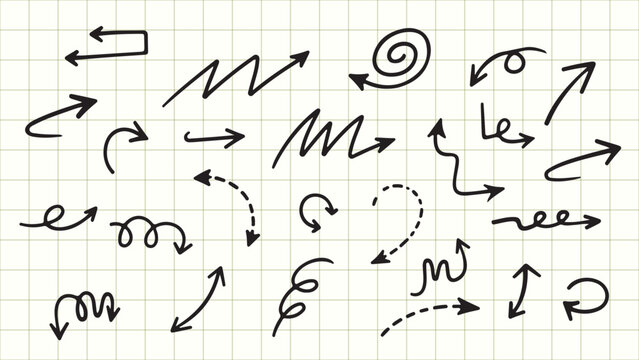 Hand-Drawn Doodle Arrows on Square Grid Background
