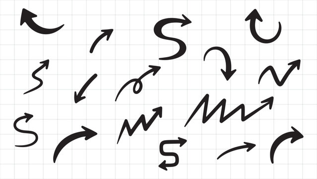 Dynamic Hand-Drawn Doodle Arrow Set on Grid Paper