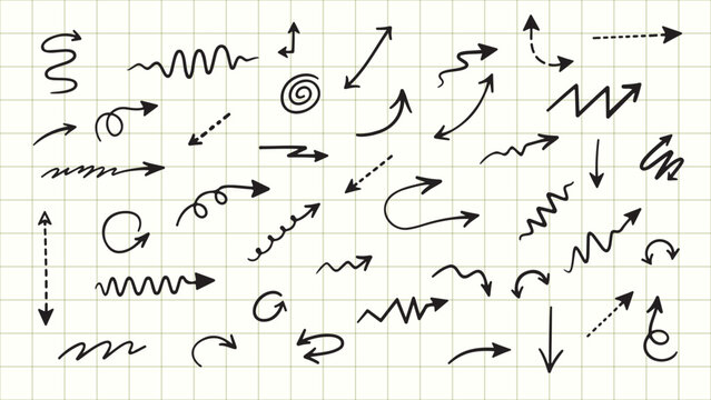 Hand-Drawn Doodle Arrow Set on Grid Background