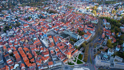 Aerial view of the old town of the city Reutlingen
 in Germany on a sunny afternoon in autumn