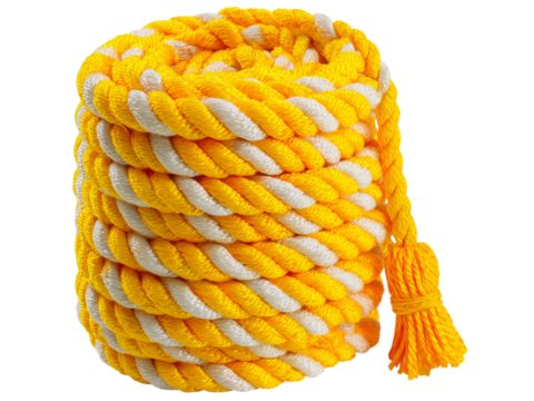 Yellow and white twisted rope coil with tassel, Isolated On Transparent Background, Png