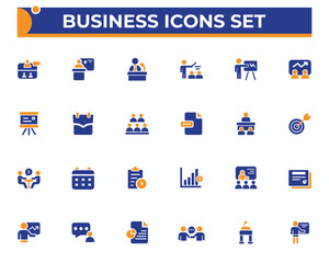 set of business presentation solid icon . leadership, teamwork, job and work, statistics, analytics, employee, management icon symbol.vector illustration