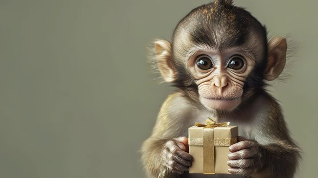 Baby Monkey Curiously Examining a Small Cardboard Box in Three Sequential Frames