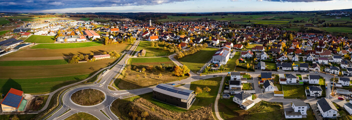Aerial view of the old town of the city Merklingen
 in Germany on a sunny afternoon in autumn