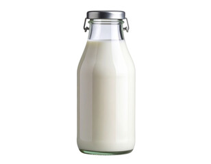 Classic Clear Glass Milk Bottle with Metal Cap, isolated on transparent background