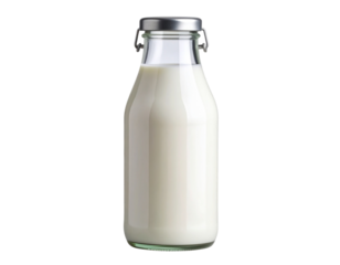 Classic Clear Glass Milk Bottle with Metal Cap, isolated on transparent background