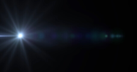 3d Lens flare realistic line on black background overlay vfx asset. Light flare leak defocused light beam camera flash. Modern light streak magical glowing fantasy bg. Bright illumination of burst.