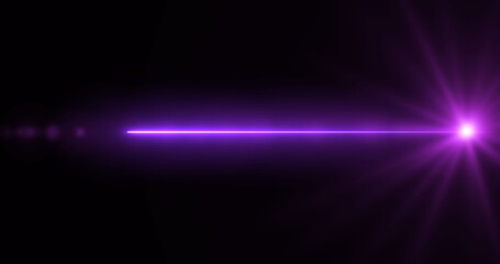 3d Lens flare realistic line on black background overlay vfx asset. Light flare leak defocused light beam camera flash. Modern light streak magical glowing fantasy bg. Bright illumination of burst.