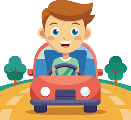A boy drive a car, boy with car