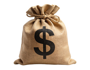 Classic Burlap Money Bag with Dollar Sign, isolated on transparent background