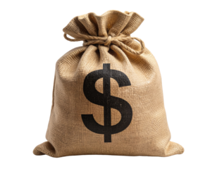 Classic Burlap Money Bag with Dollar Sign, isolated on transparent background