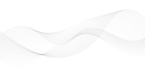 Abstract wave element for design. Digital frequency track equalizer. Stylized line art background. Vector illustration. Wave with lines created using blend tool. Curved wavy line, smooth stripe. 