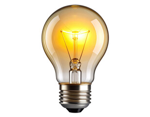 Classic Clear Incandescent Light Bulb with Glowing Filament, isolated on transparent background