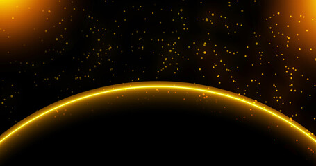 Space planet shadow background with star particles floating around in black. Awesome looking magical fantasy starry backdrop overlay bg. Majestic ethereal space galaxy celestial outer cosmos bg. © PhoenixStock