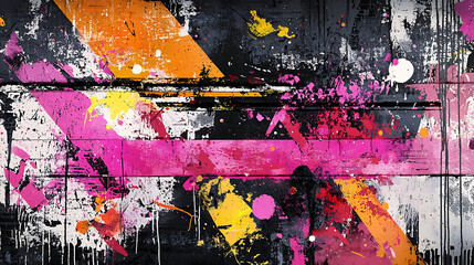 A colorful and abstract painting with splatters of paint