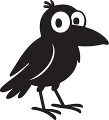 Cute cartoon crow with big eyes and fluffy feathers silhouette