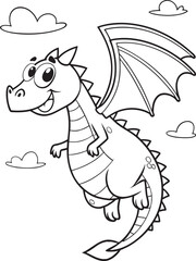 A flying dragon coloring vector illustration for kids coloring page