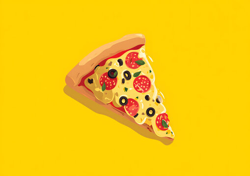 National Pizza Month vector. Pizza on a yellow background. Sliced pizza vector. Pizza different kinds vector. October is National Pizza Month. American Food 