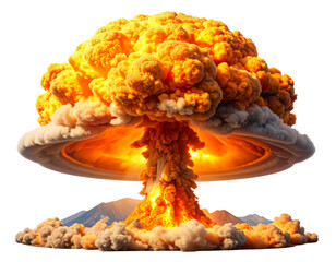 Classic Orange Nuclear Mushroom Cloud with Expanding Shockwave, isolated on transparent background