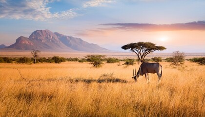 Naklejka premium a solitary animal grazing amidst the african savanna scenery