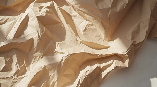 Crumpled brown paper texture background with a wrinkled, aged, and creased grunge surface pattern