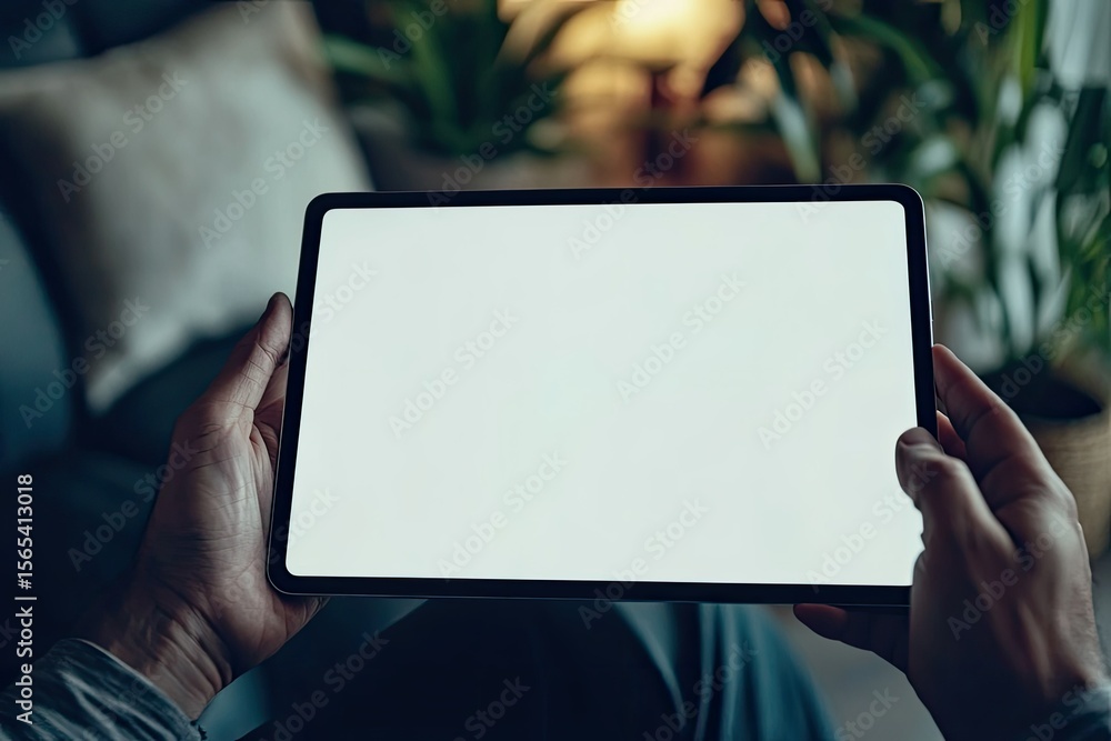 Poster high definition image of hands showing a tablet with blank screen