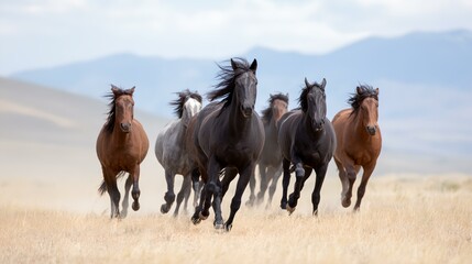 Group of horses running in a field