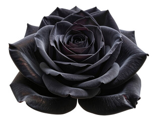 Close-up of Deep Black Rose Bloom with Velvet Petals, isolated on transparent background