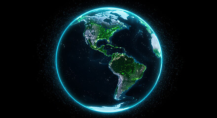 Fototapeta premium Illuminated futuristic globe depicting global connections and worldwide network in outer space