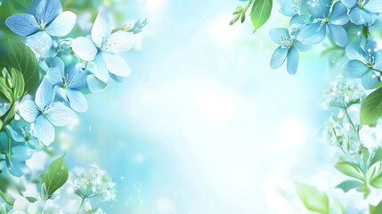 Obraz premium A blue and white flowery background with a blue flower in the foreground