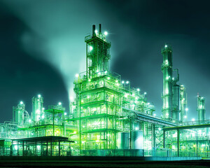 Green Methanol renewable sustainability. Chemical plant producing green methanol in a sustainable process.