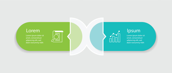 2 step design infographic template. Vector diagram information with paper style and icons suitable for workflow, business information and web presentation.