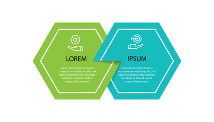 2 step design infographic template. Vector diagram information with paper style and icons suitable for workflow, business information and web presentation.