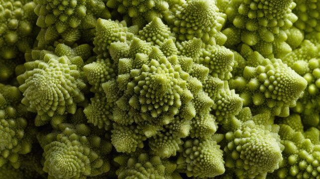 Close-up of Romanesco broccoli head, intricate patterns
