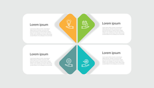 4 step design infographic template. Vector diagram information with paper style and icons suitable for workflow, business information and web presentation.
