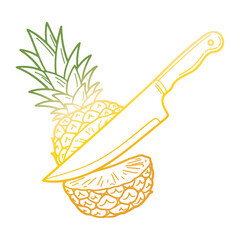 knife cuts a pineapple in half sketch