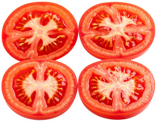Cut Sliced Tomatoes Showing Juicy Interior, isolated on transparent background