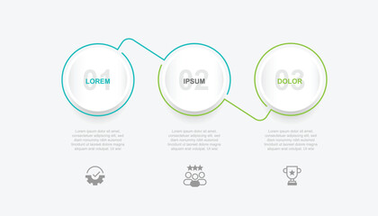 3 step design infographic template. Vector diagram information with paper style and icons suitable for workflow, business information and web presentation.