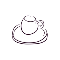 Vintage Tea Cup Contour Illustration