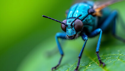 Fototapeta premium Glimpse of a Blue Insect Close Up Marveling the Natural World