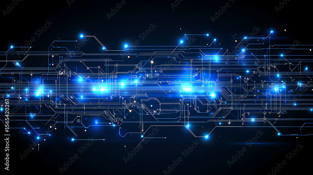 Aufkleber a blue and white image of a computer circuit board with many small lights