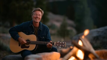 Guided campfire singalong with guitar and cozy firepit