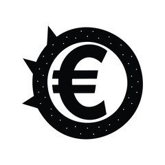 Stylized Euro Symbol with Spikes and Dots in Black and White