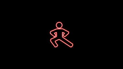 Glowing neon effect Yoga pose, meditation practice Health icon in flat, line set isolated on black background