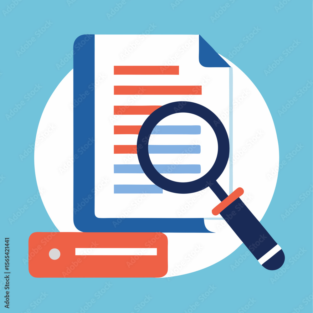 Poster magnifying glass over document with data analysis concept