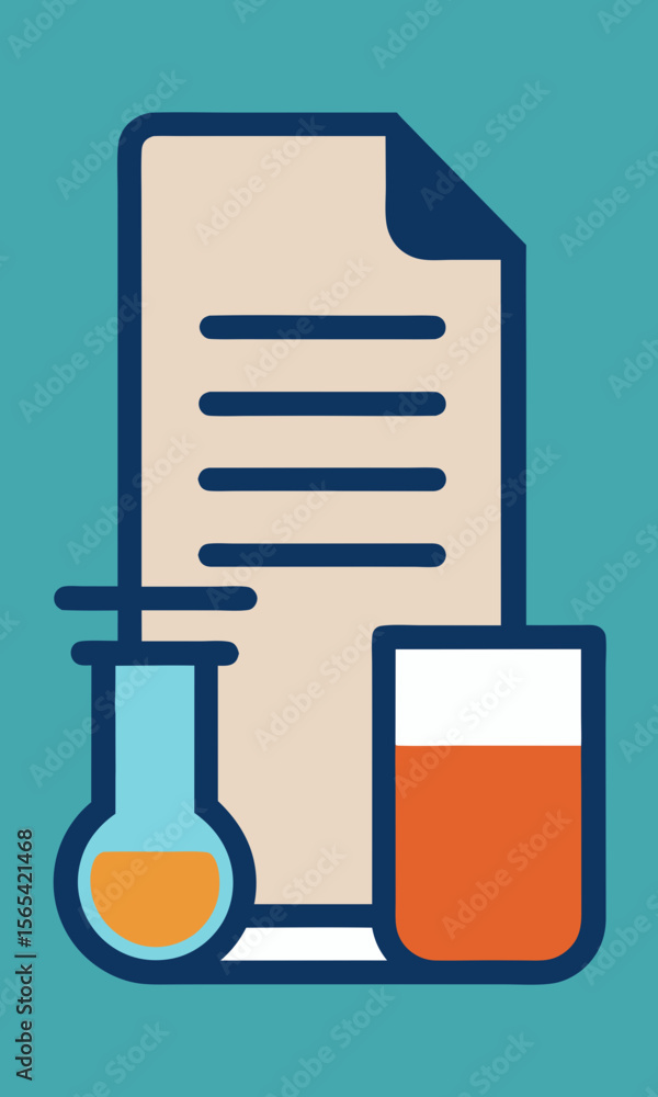 Poster lab report icon with flask and beaker illustration