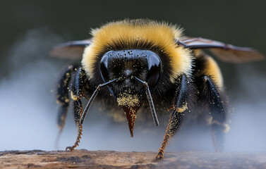Bumblebee gathers pollen from vibrant flower in bright sunlight