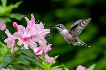 Fototapeta premium Beauty of nature with hummingbird near blooming flowers